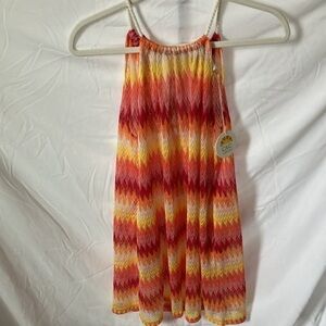 C & C California: Sheer red/orange/yellow beach coverup with pockets- M